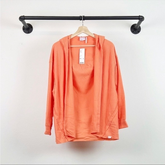 NWT Urban Outfitters Out From Under Colette Ribbed Hooded Cardigan in Orange - Picture 4 of 6